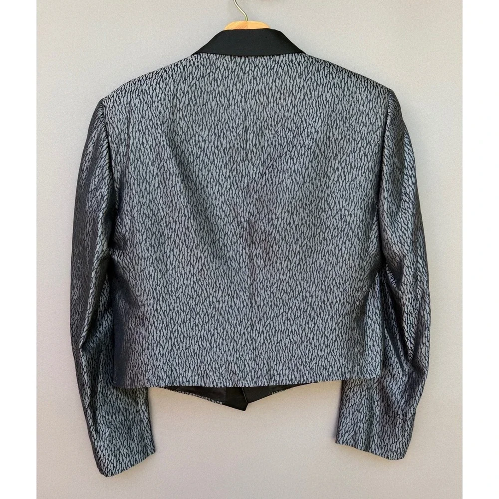 Pierre Cardin Paris M Vintage Cropped Tuxedo Jacket Silver Black Shawl Lapel 80s